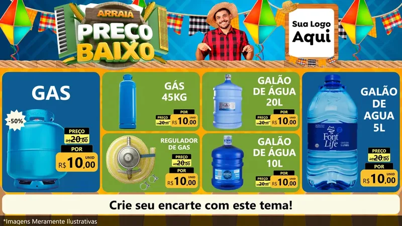 Modelo de TV para TV Horizontal com o tema Arraiá de Preço Baixo - Junina para Água e gás