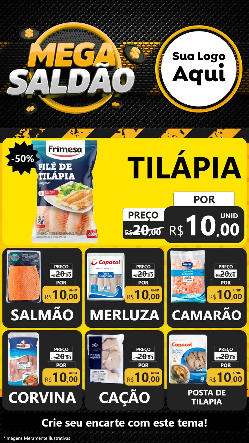 Modelo de Rede Social para Stories com o tema Mega Saldão para Peixaria