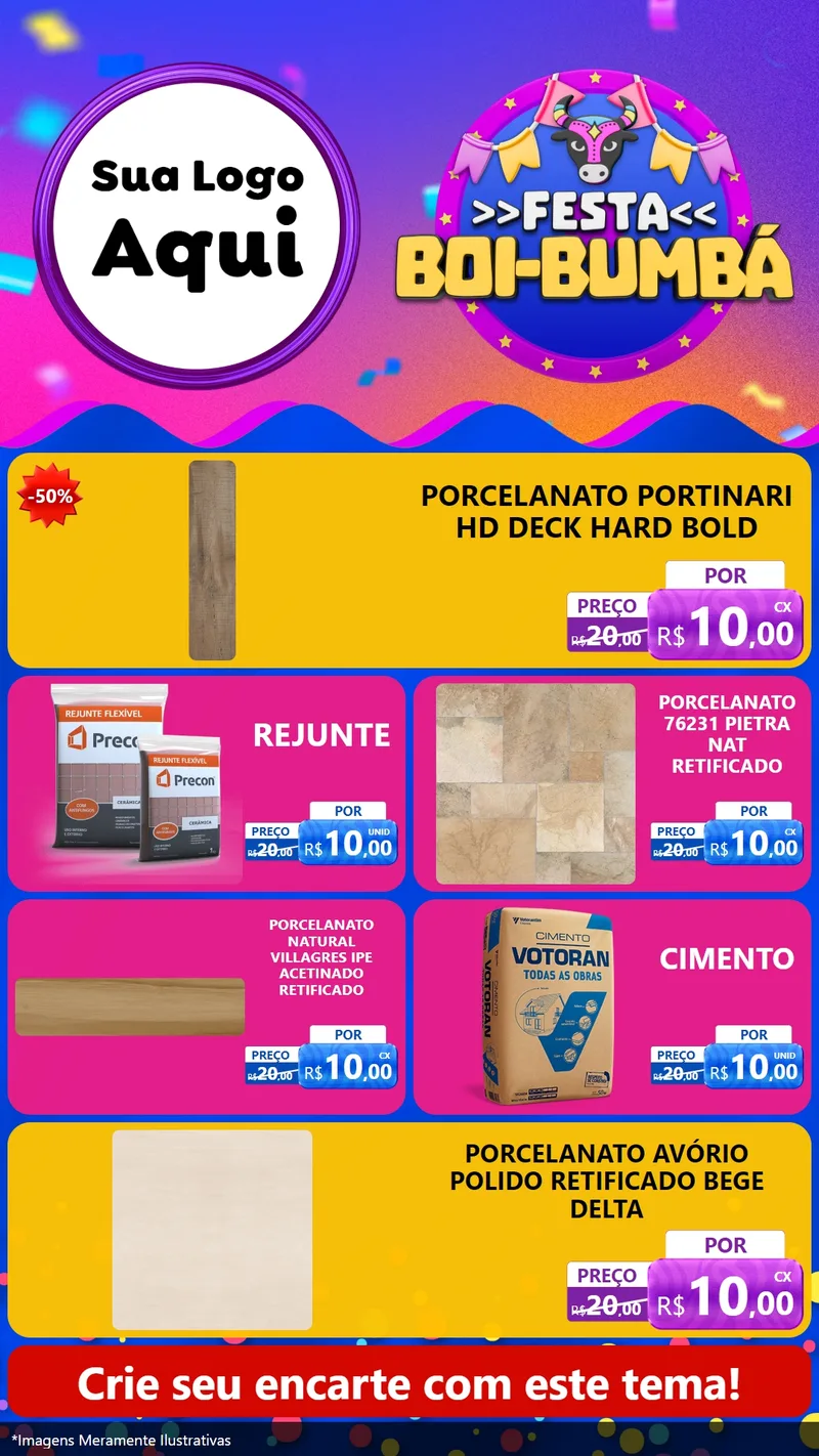 Modelo de TV para TV Vertical com o tema Festa Boi-Bumbá para Pisos e revestimentos