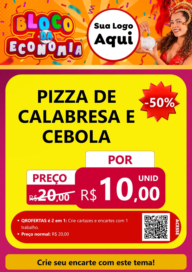 Modelo de Cartaz para Cartaz A4 Vertical com o tema Bloco da Economia para Pizzaria