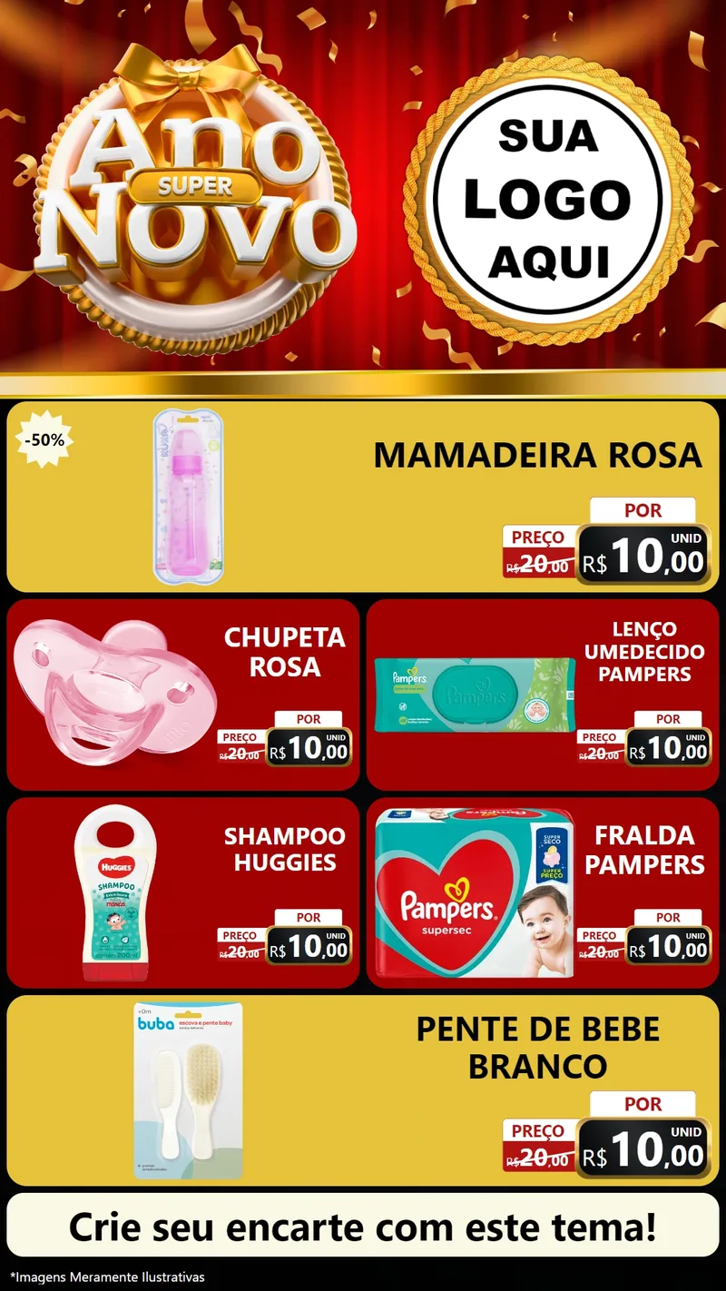 Modelo de TV para TV Vertical com o tema Super Ano Novo para Bebês