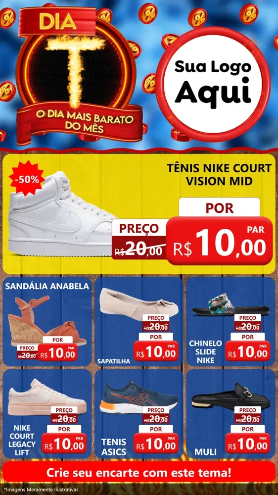 Modelo de Rede Social para Stories com o tema Dia T - O Dia Mais Barato Do Mês para Calçados