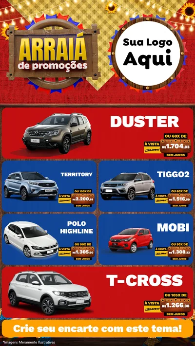 Modelo de TV para TV Vertical com o tema Arraiá de Promoções para Concessionaria de Carros