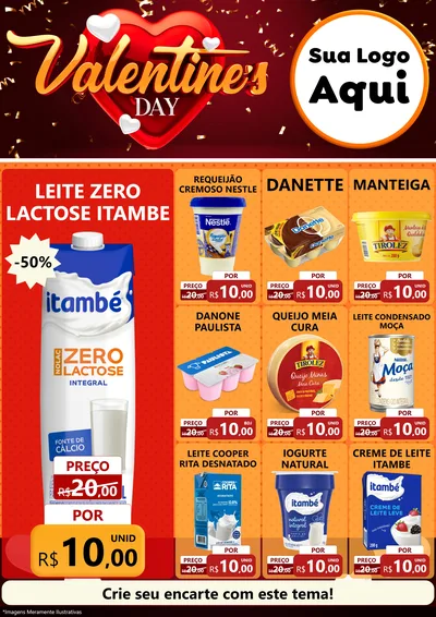 Modelo de Encarte para Encarte A4 Vertical com o tema Valentine's Day para Frios e Laticínios