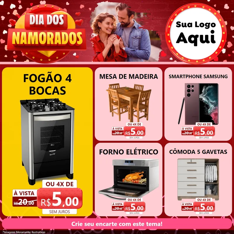 Modelo de Rede Social para Feed Facebook com o tema Dia Dos Namorados para Móveis e Eletro