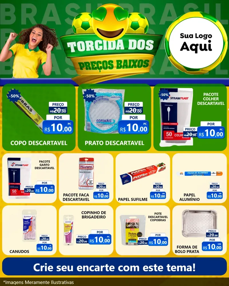 Modelo de Rede Social para Feed Instagram com o tema Torcida dos Preços Baixos - Copa para Embalagens