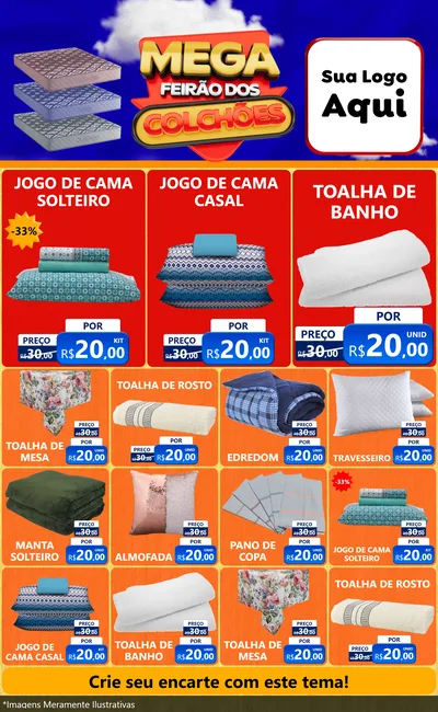 Modelo de Encarte para Encarte Grande com o tema Mega Feirão dos Colchões para Cama, Mesa e Banho