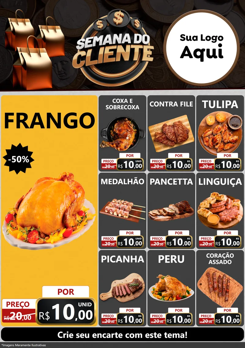 Modelo de Encarte para Encarte A4 Vertical com o tema Semana do Cliente para Assados