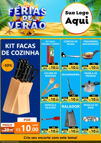 Modelo de Encarte para Encarte A4 Vertical com o tema Férias de Verão para Utilidades Domésticas