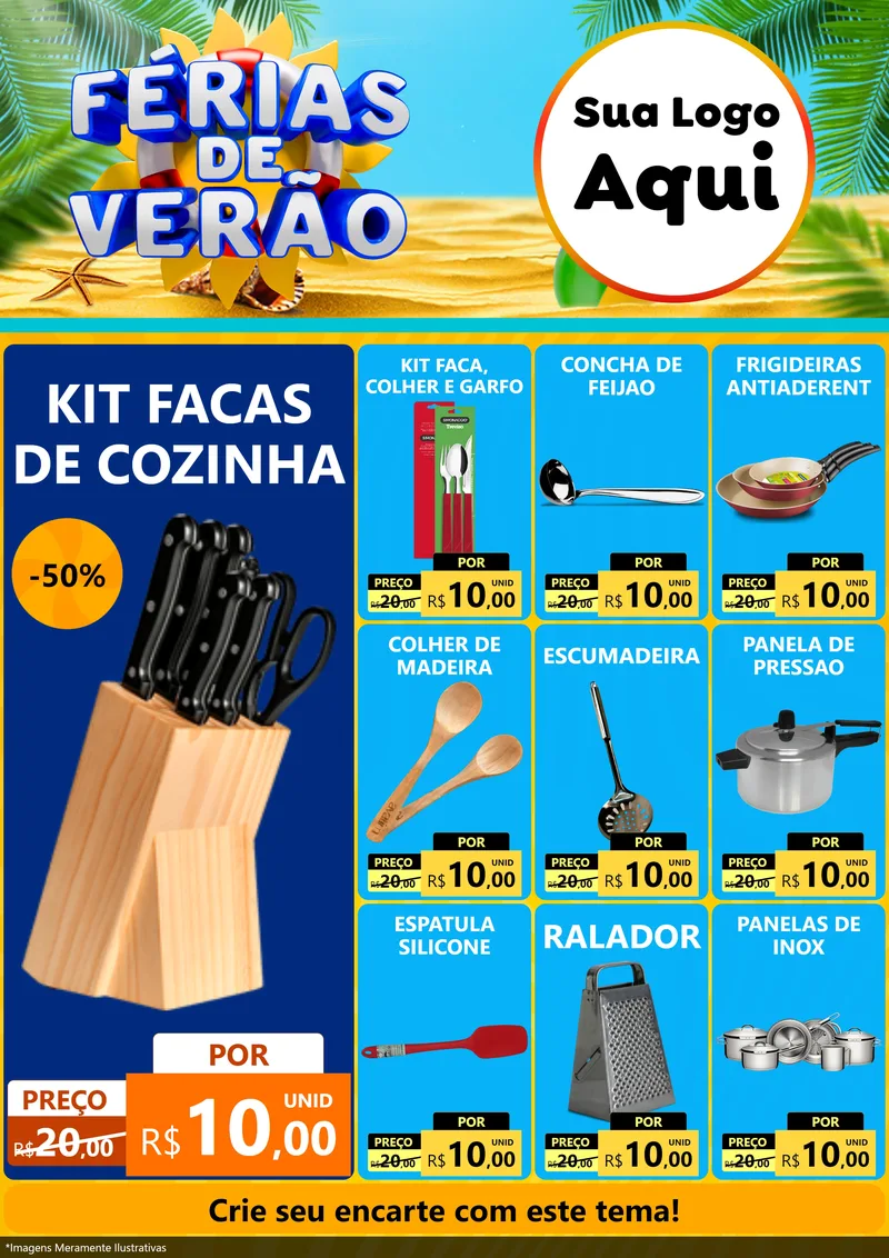 Modelo de Encarte para Encarte A4 Vertical com o tema Férias de Verão para Utilidades Domésticas