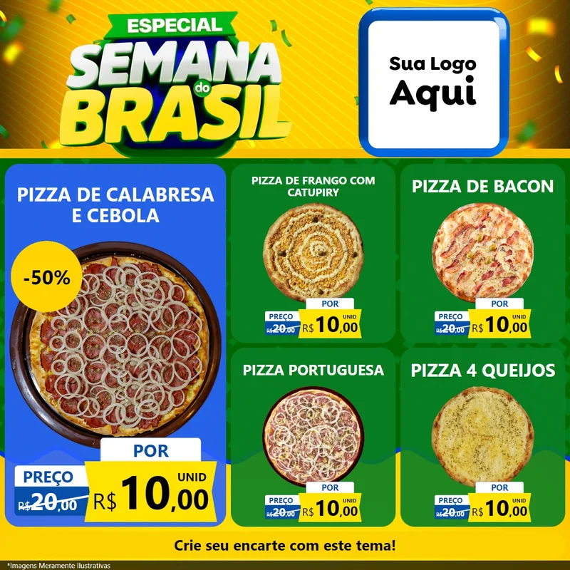 Modelo de Rede Social para Feed Facebook com o tema Especial Semana do Brasil para Pizzaria