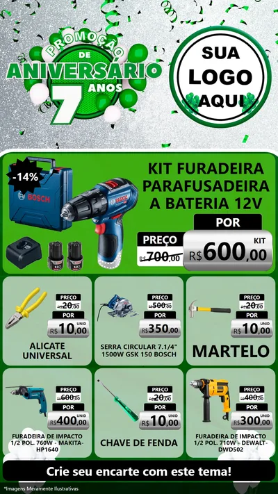 Modelo de Rede Social para Stories com o tema Promoção de Aniversário - 7 Anos para Maquinas e Ferramentas