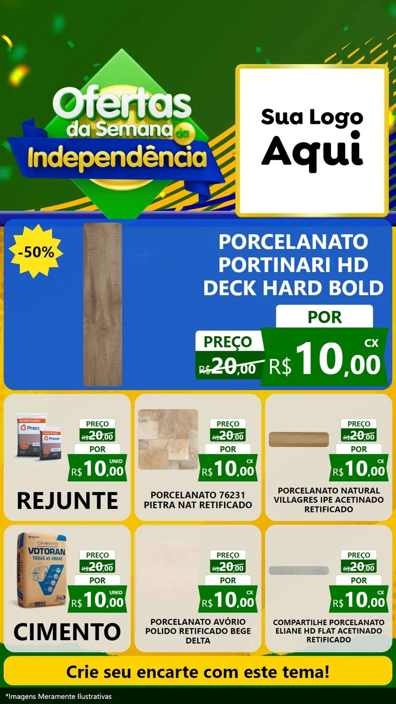 Modelo de Rede Social para Stories com o tema Ofertas da Semana da Independência para Pisos e revestimentos
