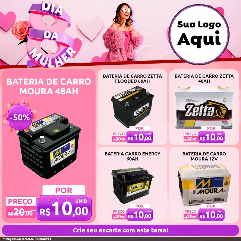 Modelo de Rede Social para Feed Facebook com o tema Dia da Mulher para Baterias Elétricas