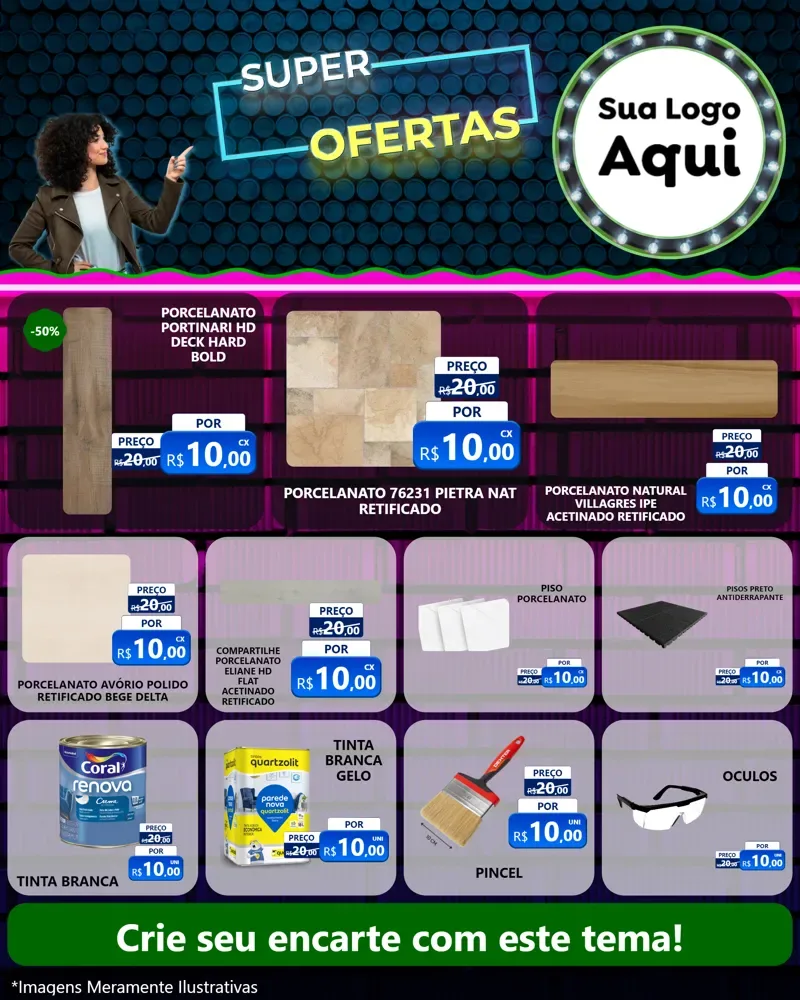 Modelo de Rede Social para Feed Instagram com o tema Super Ofertas para Pisos e revestimentos