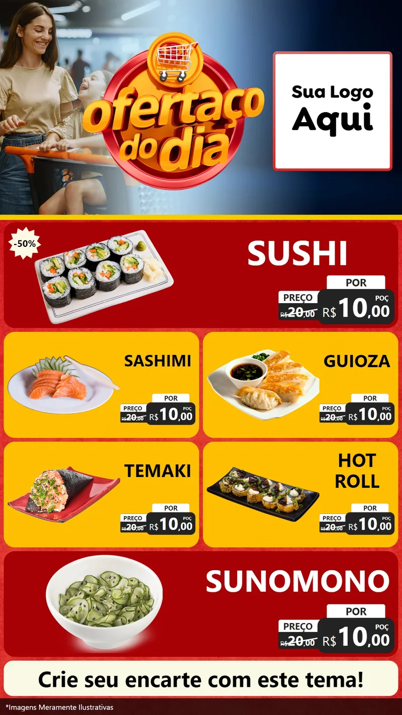 Modelo de TV para TV Vertical com o tema Ofertaço Do Dia para Comida japonesa
