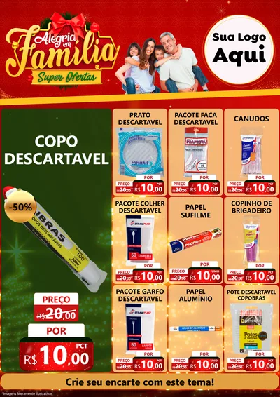 Modelo de Encarte para Encarte A4 Vertical com o tema Alegria em Família Super Ofertas - Natal para Embalagens