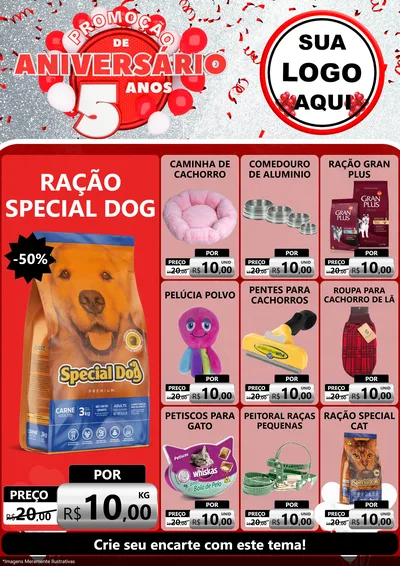 Modelo de Encarte para Encarte A4 Vertical com o tema Promoção de Aniversário - 5 Anos para Pet Shop