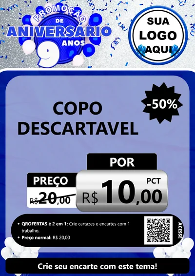 Modelo de Cartaz para Cartaz A4 Vertical com o tema Promoção de Aniversário - 9 Anos para Embalagens