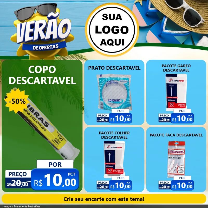 Modelo de Rede Social para Feed Facebook com o tema Verão de Ofertas para Embalagens