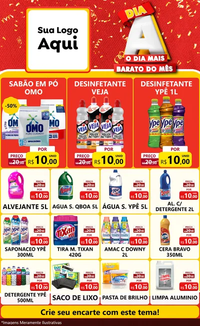 Modelo de Encarte para Encarte Grande com o tema Dia A o Dia Mais Barato do Mês para Produtos de Limpeza