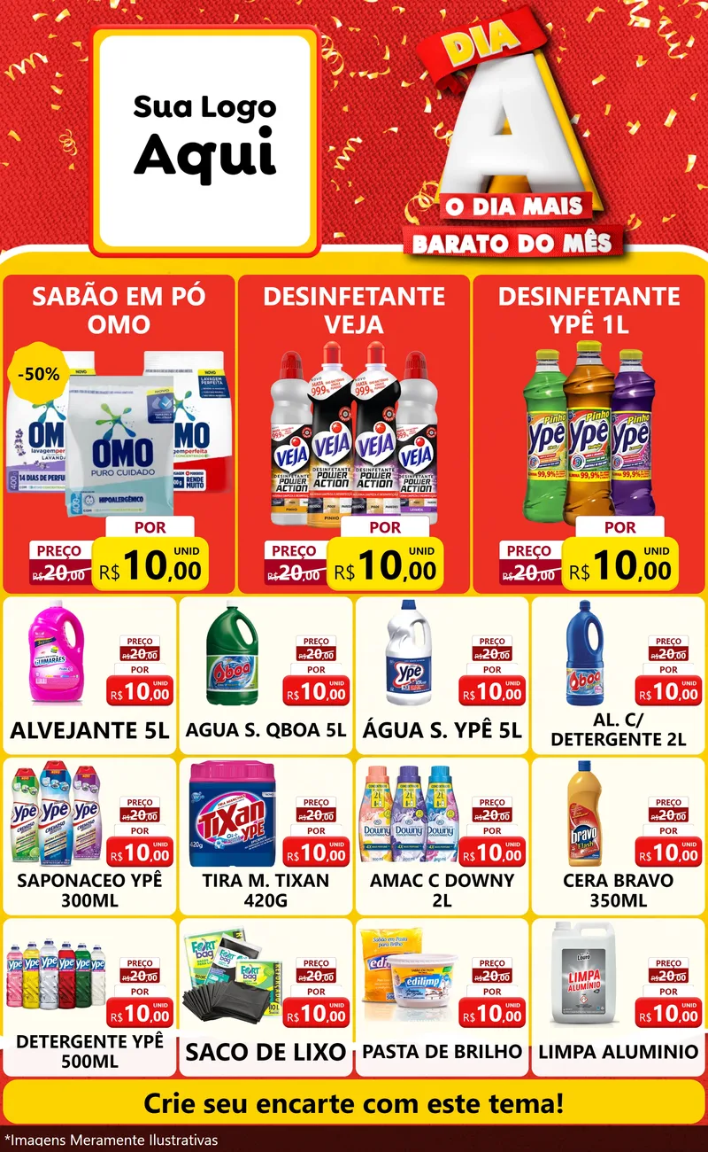 Modelo de Encarte para Encarte Grande com o tema Dia A o Dia Mais Barato do Mês para Produtos de Limpeza