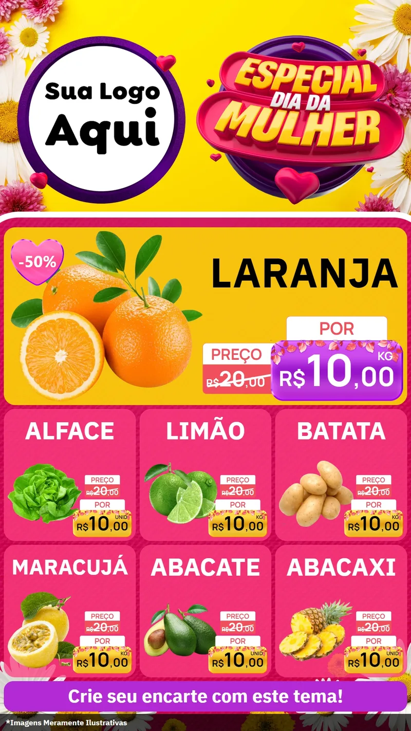 Modelo de Rede Social para Stories com o tema Especial Dia da Mulher para Hortifrúti