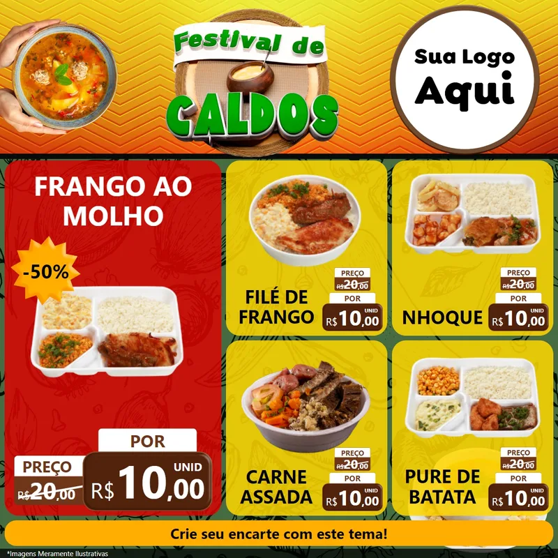 Modelo de Rede Social para Feed Facebook com o tema Festival de Caldos para Restaurante