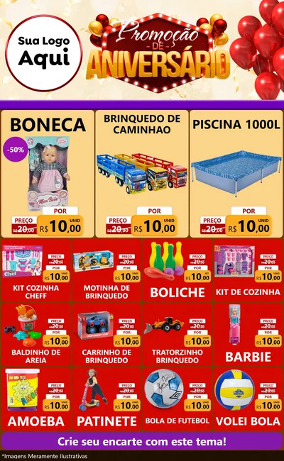 Modelo de Encarte para Encarte Grande com o tema Promoção de Aniversário para Brinquedos
