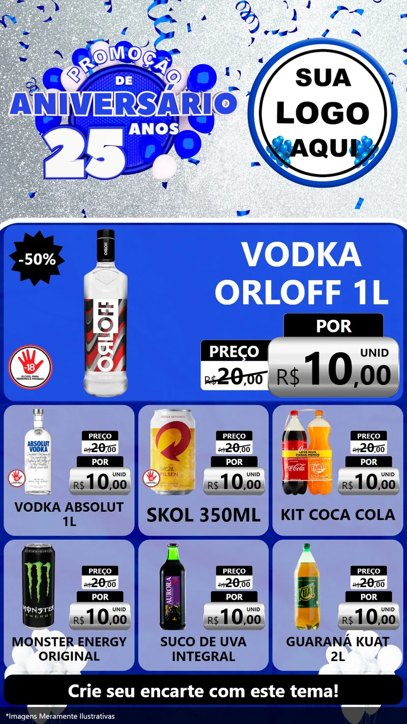 Modelo de Rede Social para Stories com o tema Promoção de Aniversário - 25 Anos para Distribuidora de bebidas