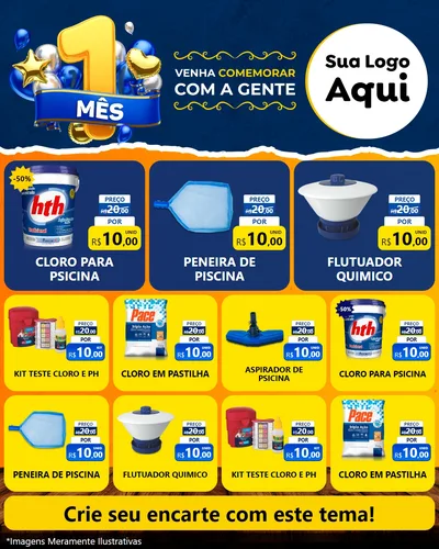 Modelo de Rede Social para Feed Instagram com o tema Um Mês de Aniversário para Produtos para Piscina