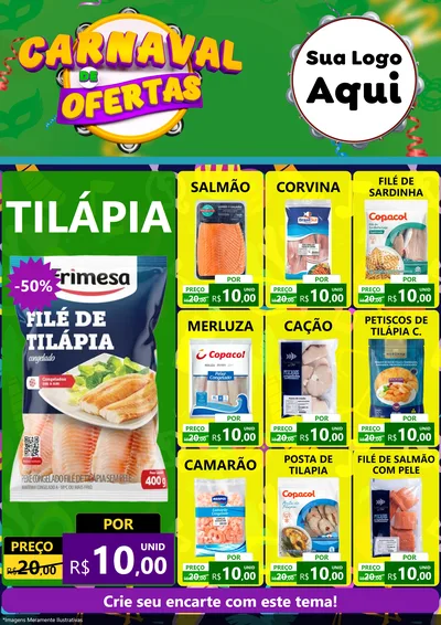 Modelo de Encarte para Encarte A4 Vertical com o tema Carnaval de Ofertas para Peixaria