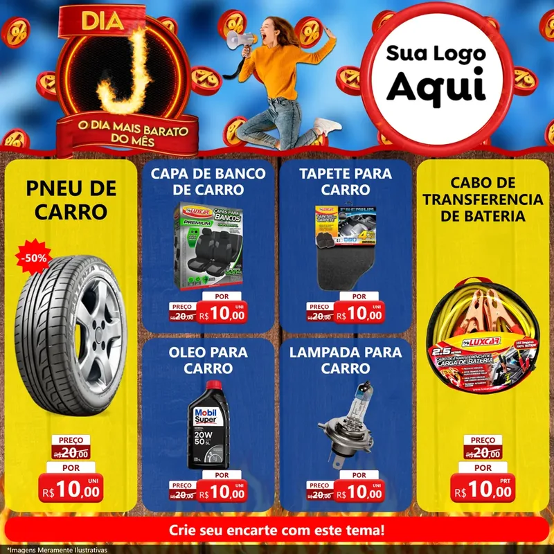 Modelo de Rede Social para Feed Facebook com o tema Dia J - O Dia Mais Barato Do Mês para Auto peças