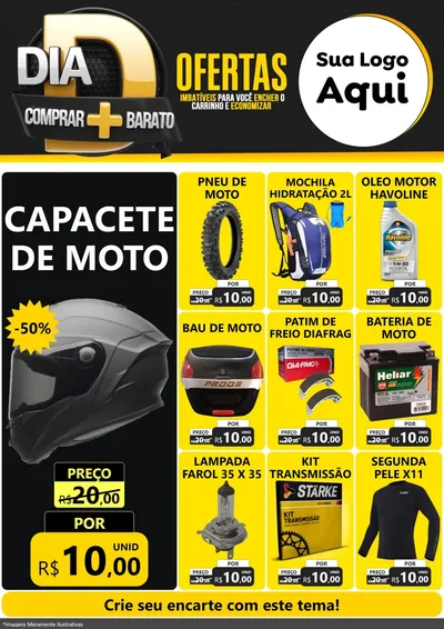 Modelo de Encarte para Encarte A4 Vertical com o tema Dia D Mais Economia para Moto peças