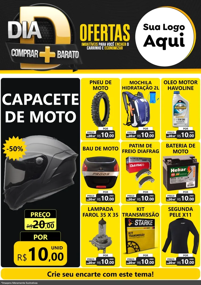 Modelo de Encarte para Encarte A4 Vertical com o tema Dia D Mais Economia para Moto peças