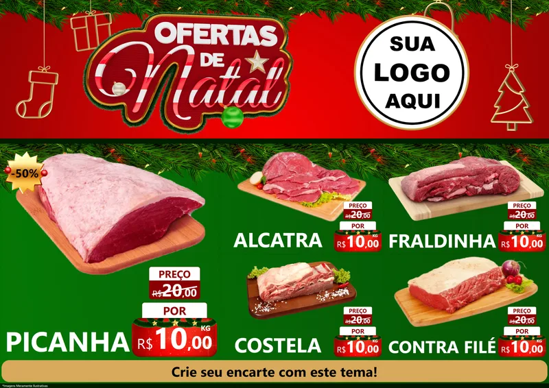 Modelo de Encarte para Encarte A4 Horizontal com o tema Ofertas de Natal para Açougue