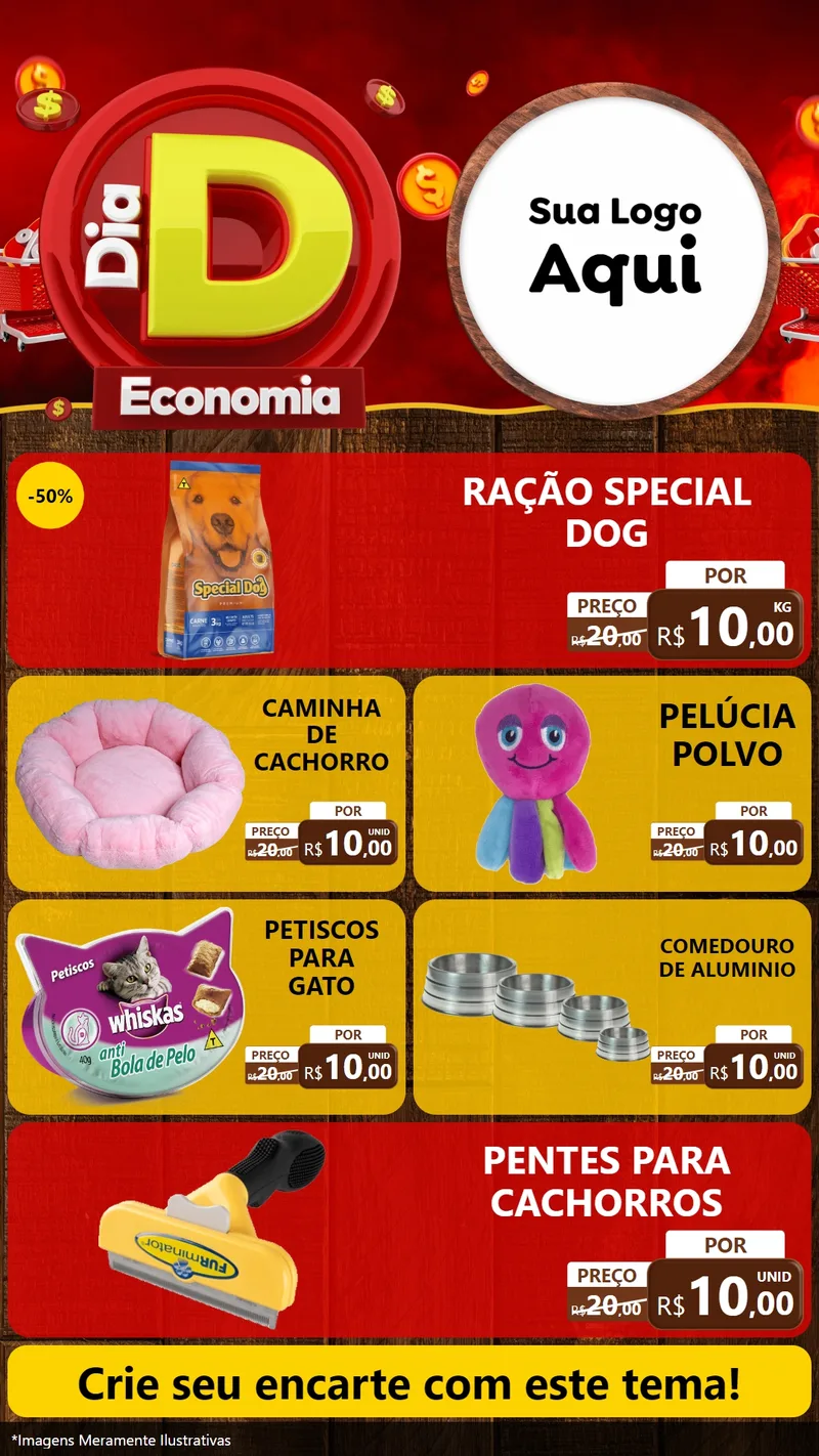 Modelo de TV para TV Vertical com o tema Dia D Economia para Pet Shop