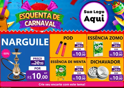 Modelo de Encarte para Encarte A4 Horizontal com o tema Esquenta de Carnaval para Tabacaria