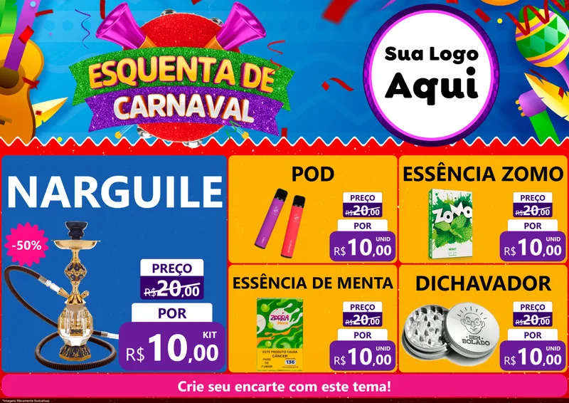Modelo de Encarte para Encarte A4 Horizontal com o tema Esquenta de Carnaval para Tabacaria