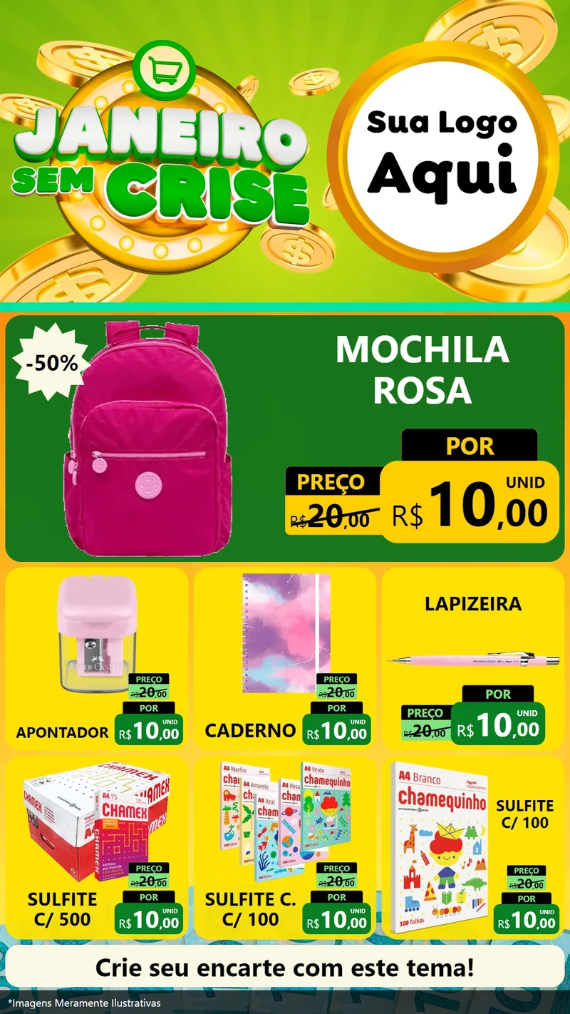 Modelo de Rede Social para Stories com o tema Janeiro Sem Crise para Papelaria