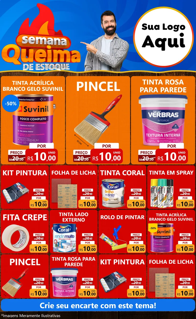 Modelo de Encarte para Encarte Grande com o tema Semana Queima de Estoque para Tintas e Ferramentas
