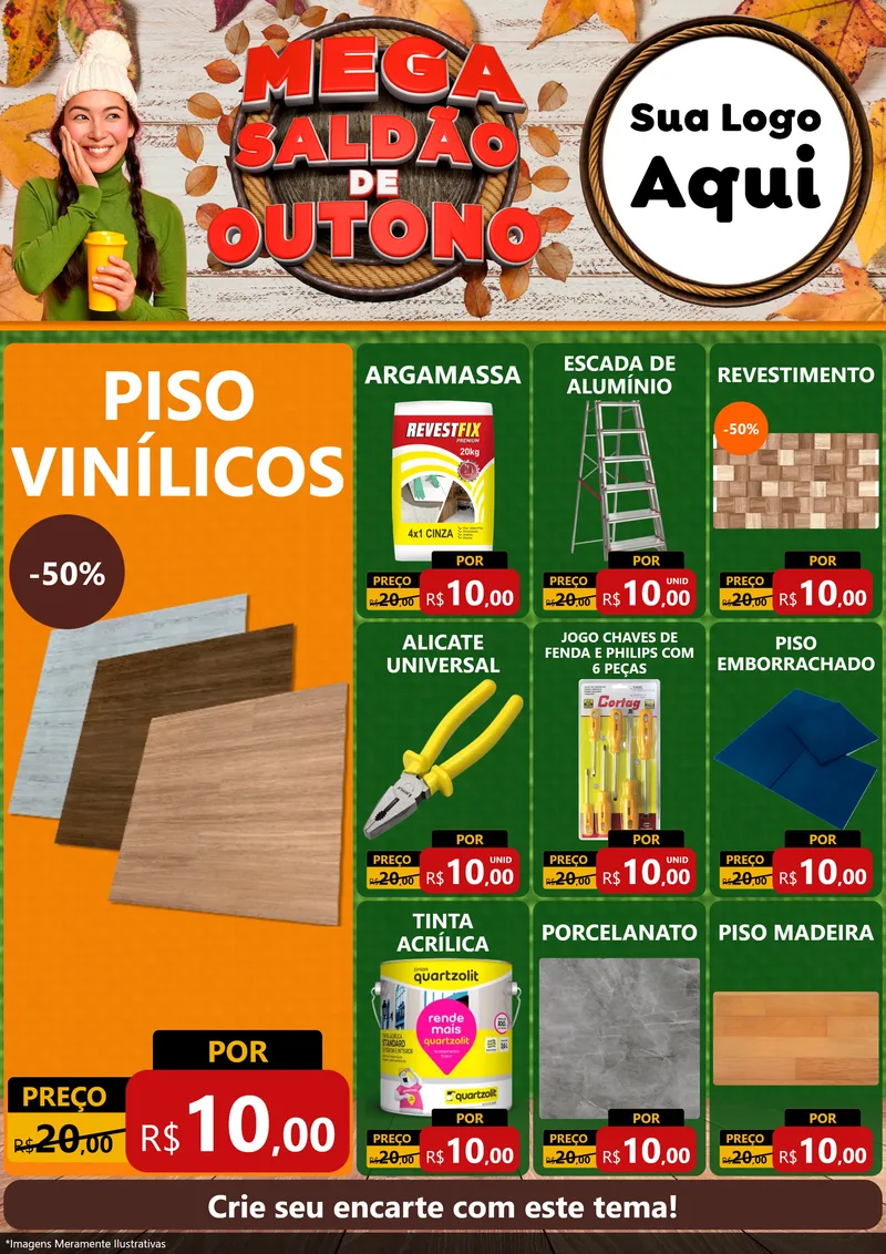 Modelo de Encarte para Encarte A4 Vertical com o tema Mega Saldão de Outono para Material para Construção