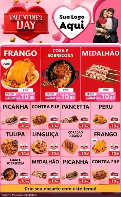 Modelo de Encarte para Encarte Grande com o tema Valentine's Day para Assados