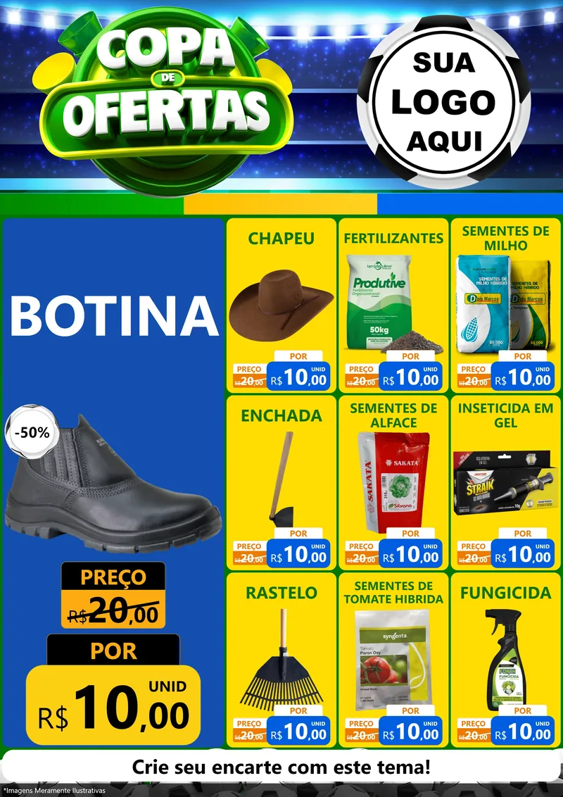 Modelo de Encarte para Encarte A4 Vertical com o tema Copa de Ofertas para Agropecuária