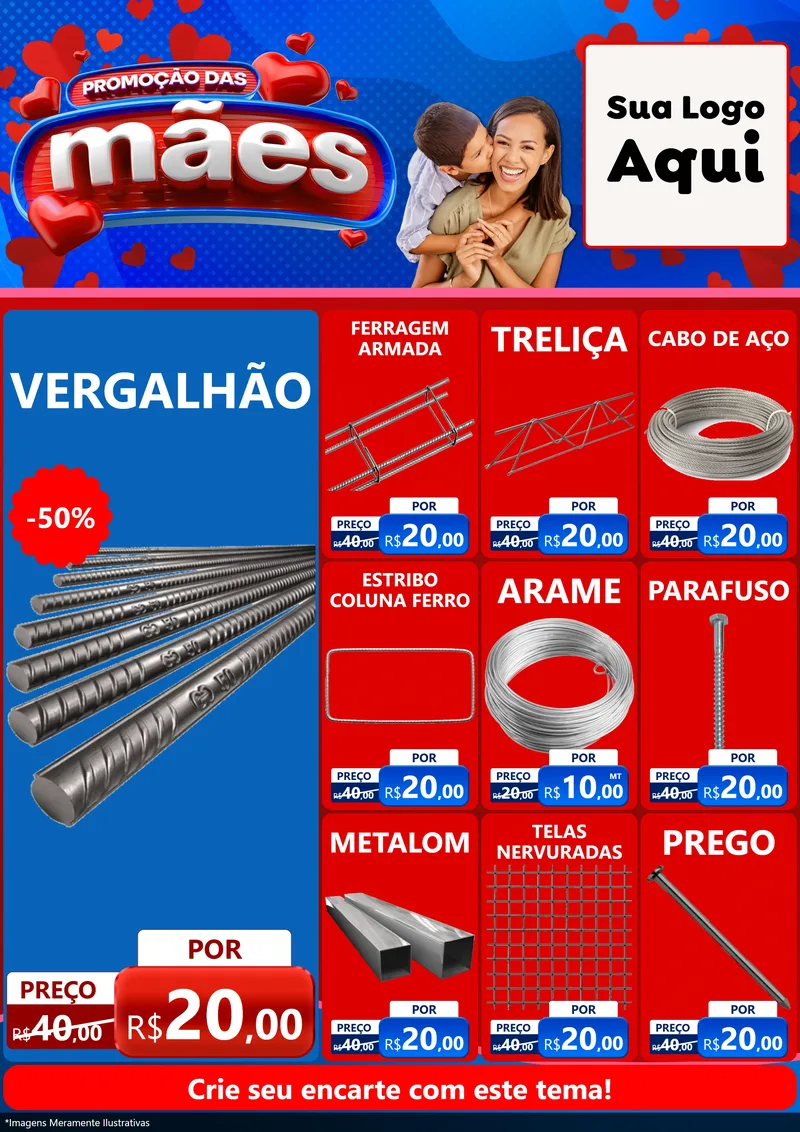 Modelo de Encarte para Encarte A4 Vertical com o tema Promoção das Mães para Ferragens