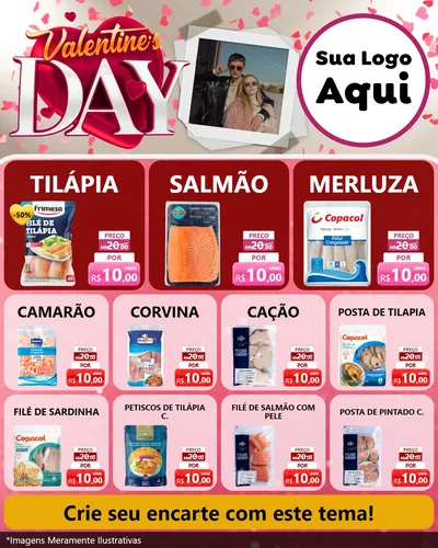 Modelo de Rede Social para Feed Instagram com o tema Valentine's Day para Peixaria