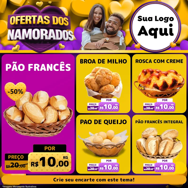Modelo de Rede Social para Feed Facebook com o tema Oferta Dos Namorados para Padaria