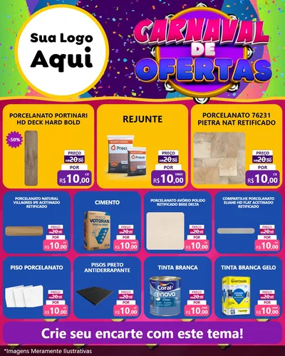 Modelo de Rede Social para Feed Instagram com o tema Carnaval de Ofertas para Pisos e revestimentos