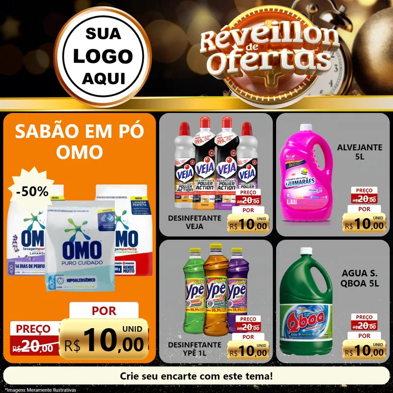 Modelo de Rede Social para Feed Facebook com o tema Réveillon de Ofertas para Produtos de Limpeza