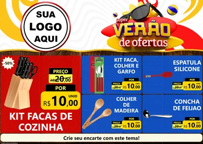 Modelo de Encarte para Encarte A4 Horizontal com o tema Super Verão de Ofertas para Utilidades Domésticas